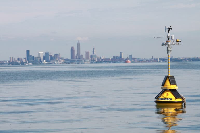 LimnoTech smart buoy near the coast of Cleveland, Ohio.